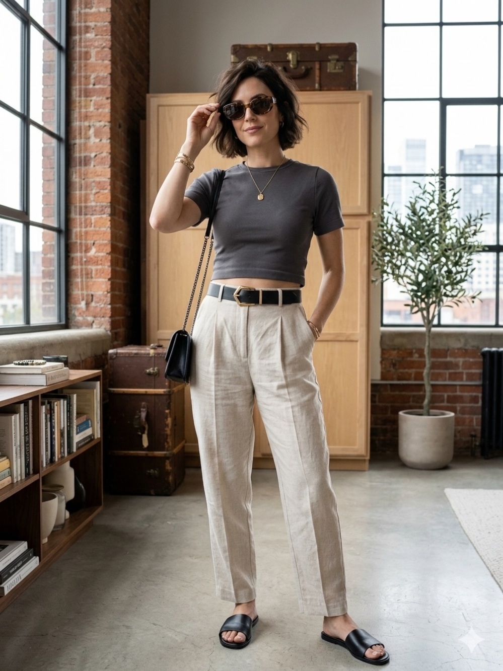 a new day Charcoal Cropped Short Sleeve Tee